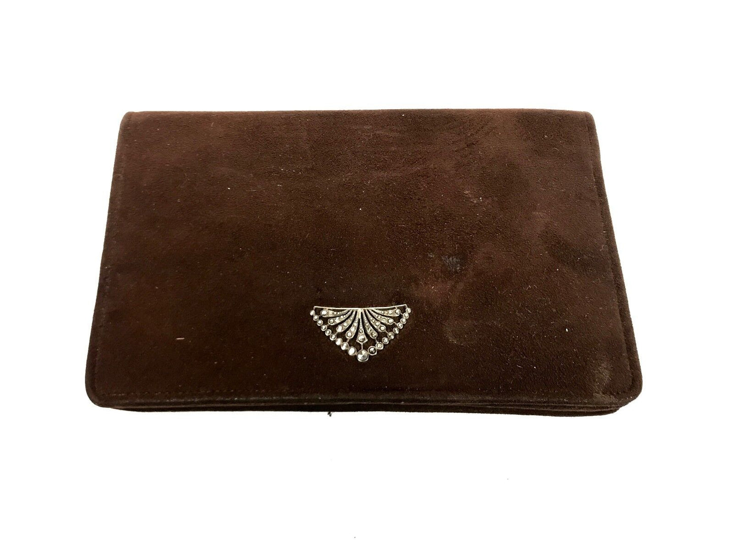 Vintage Ladies Vanity Carry Clutch Bag / Purse / Handbag / Suede Material Brown