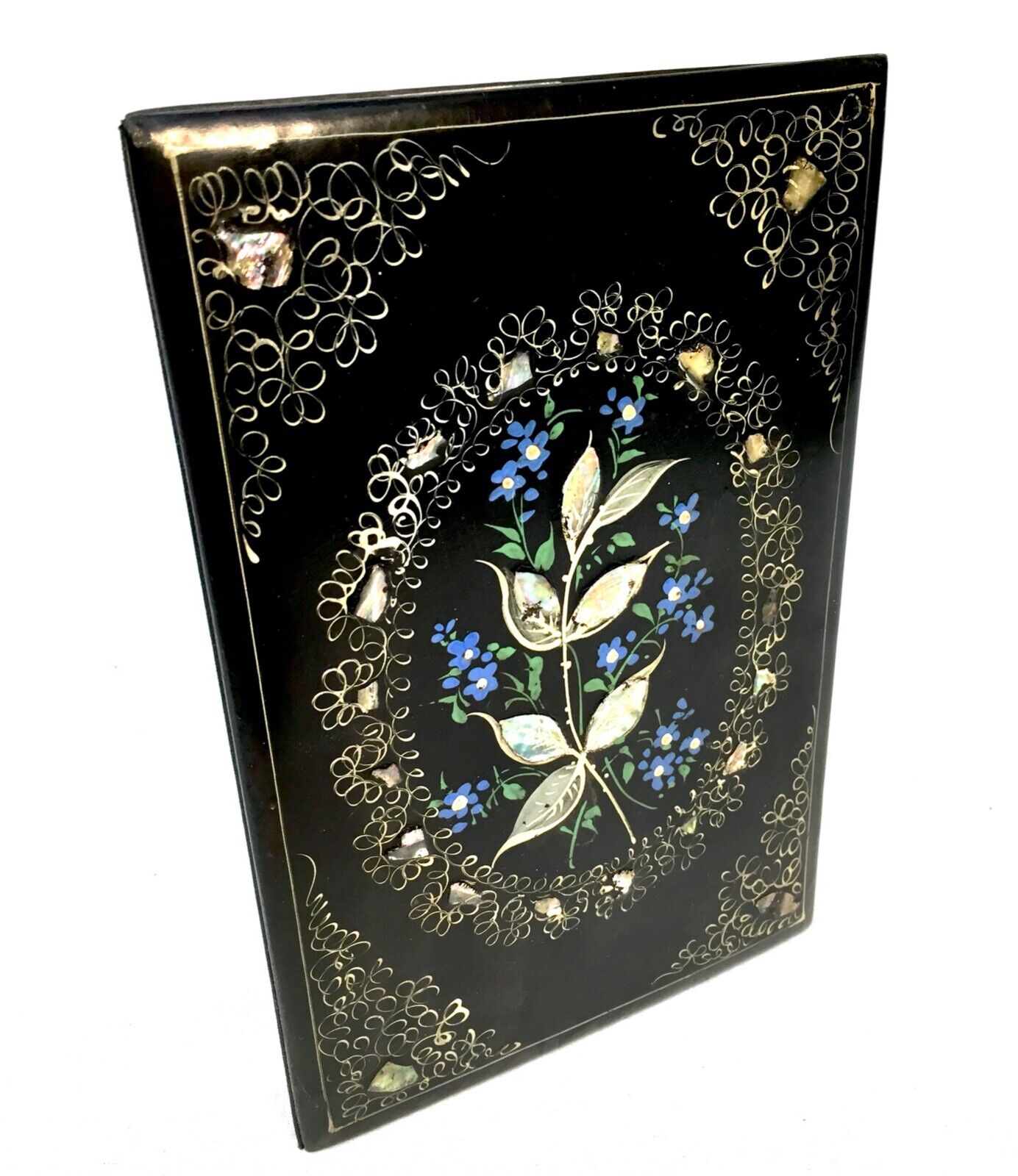 Antique Lacquered Papier Mâche Blotter / Mother of Pearl / Notepad Holder c.1890