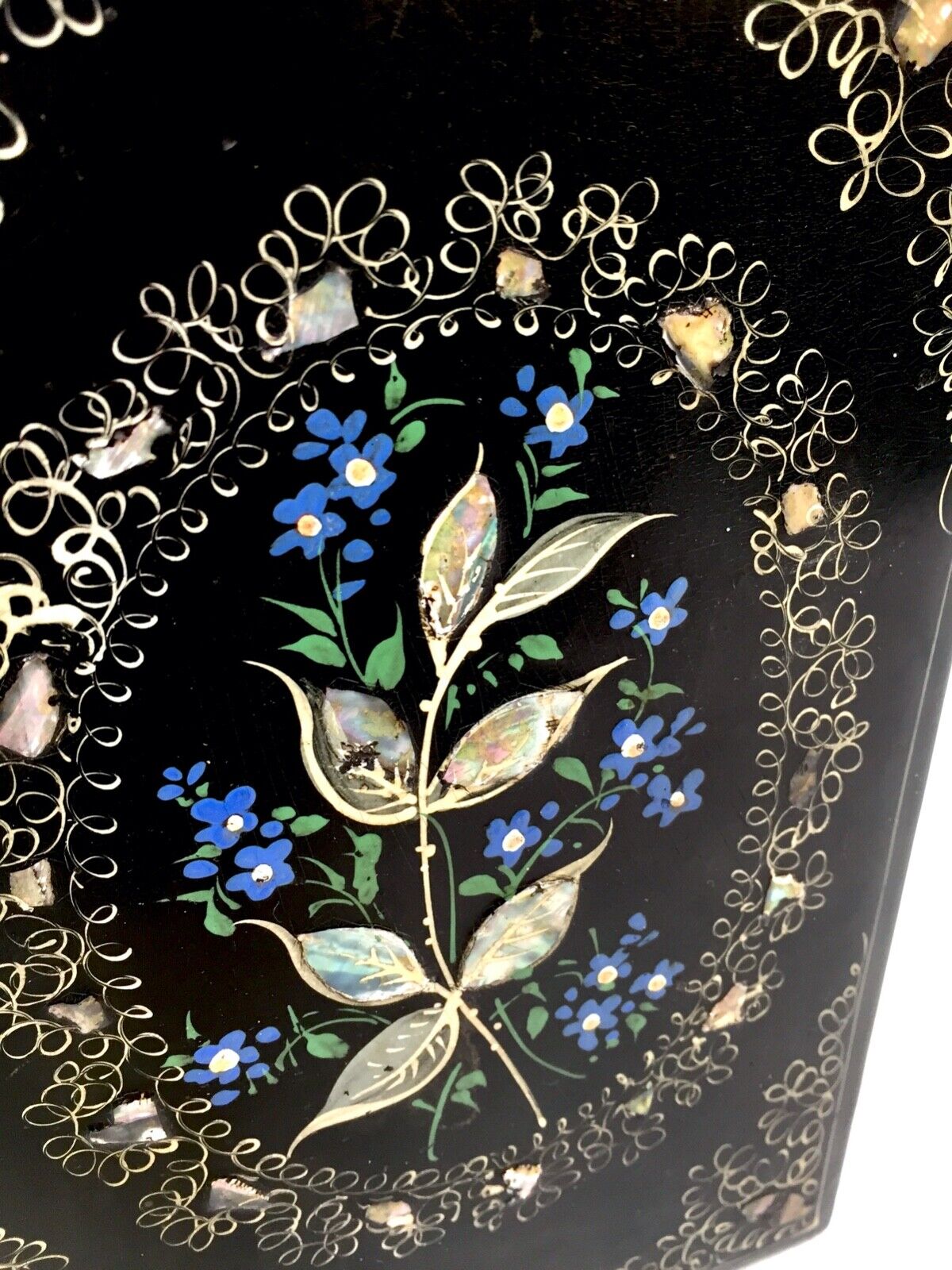 Antique Lacquered Papier Mâche Blotter / Mother of Pearl / Notepad Holder c.1890