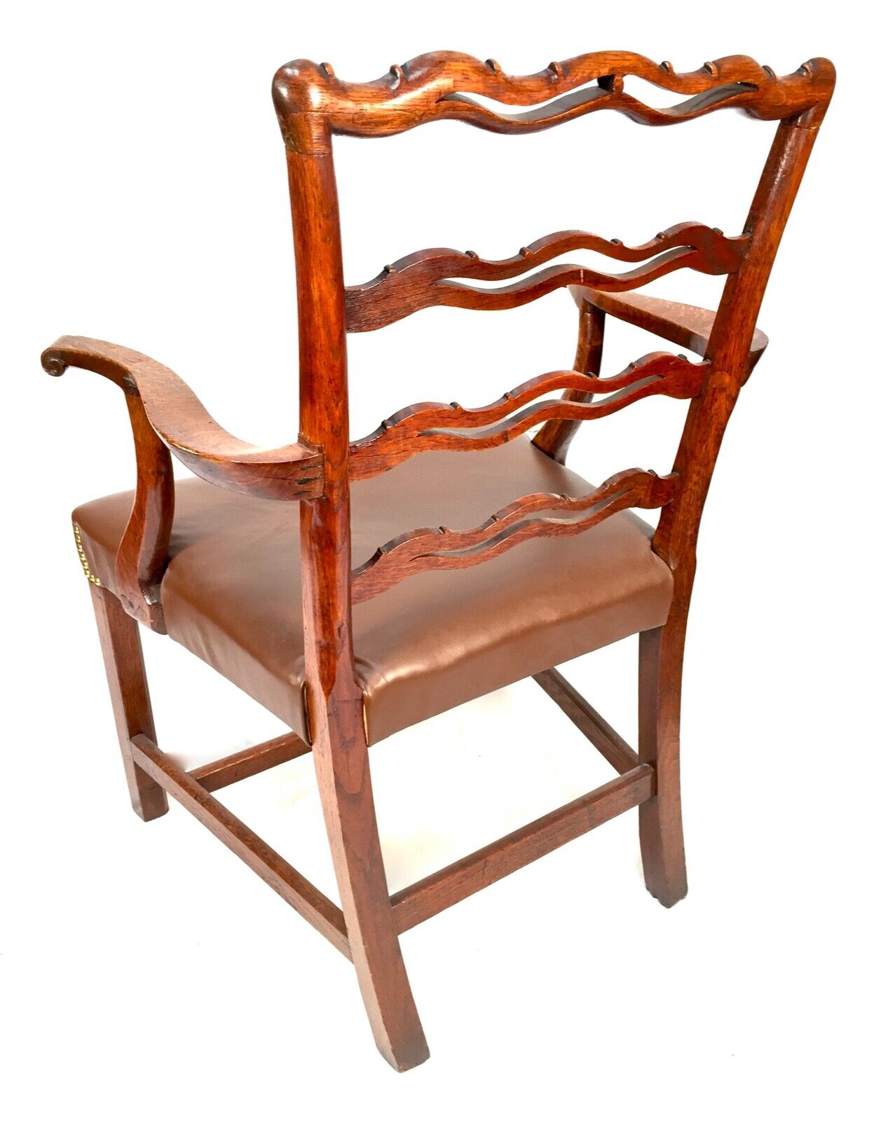 Antique 1920s Solid Oak Office Desk Chair Library High Quality Upholstered Seat.