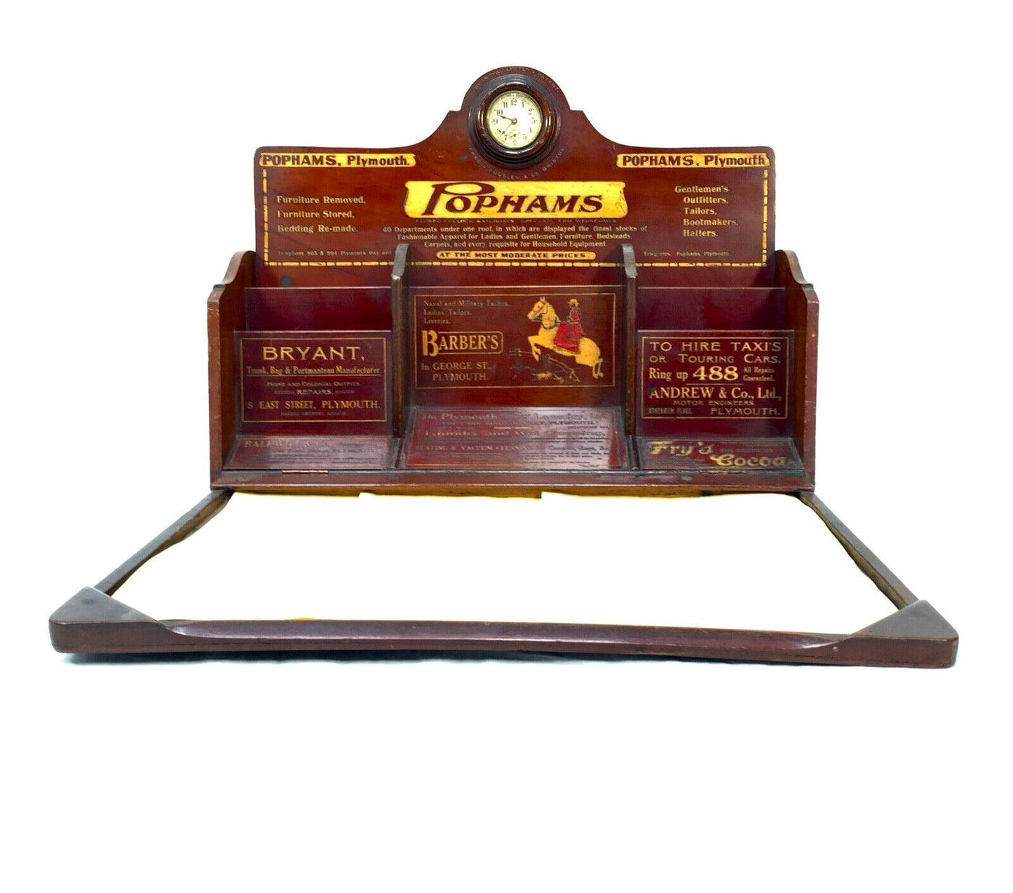 Antique Advertising - Pophams Plymouth Shop Display Sign / Stationery Cabinet