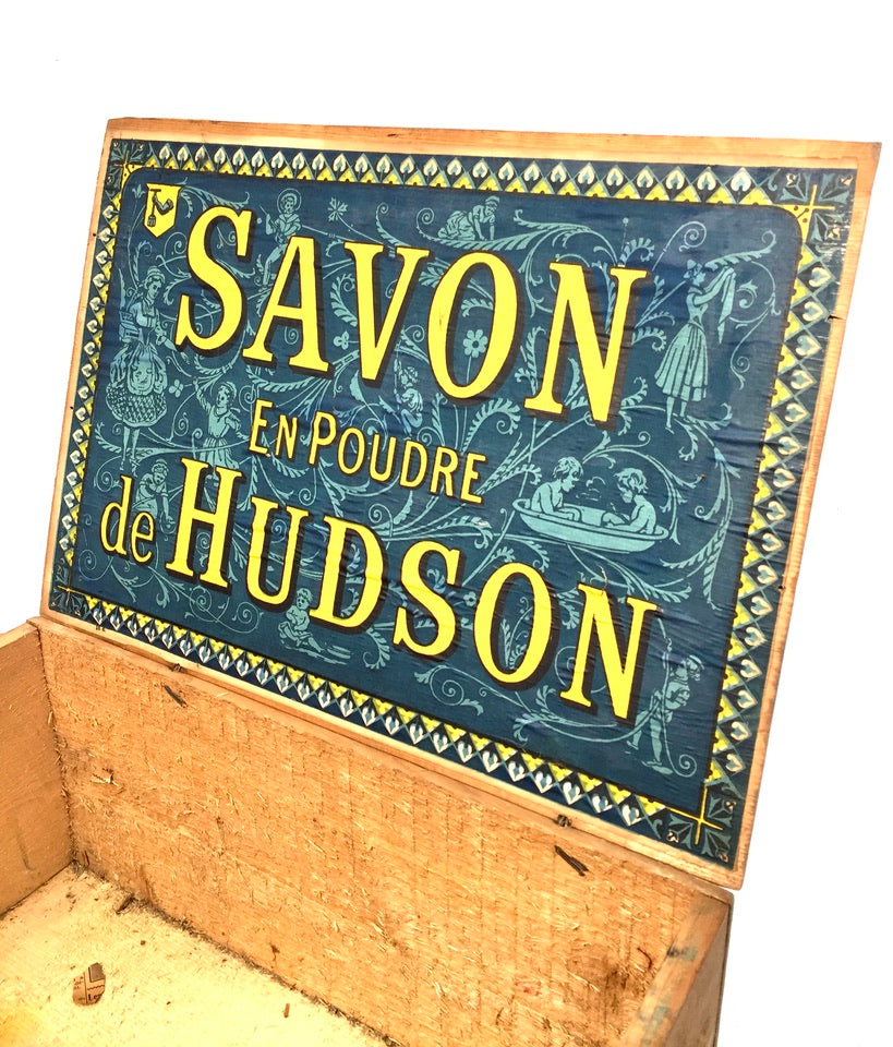 Antique Advertising - Hudson Soap Wooden Pine Shop Counter Display Box Crate