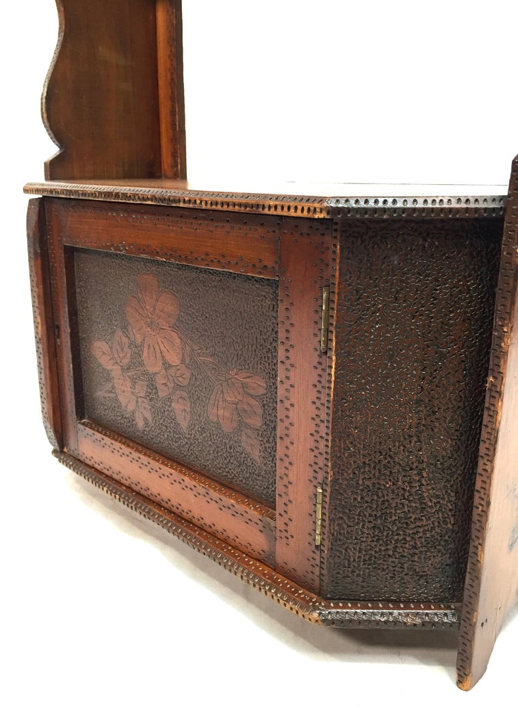 Antique Wooden Poker Work Wall Hanging / Tabletop Shelf / Cabinet / Box