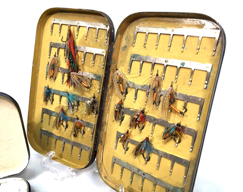 Antique Metal Fly Fishing Tackle Storage Box Set by Hardy Bros Mid 20th Century