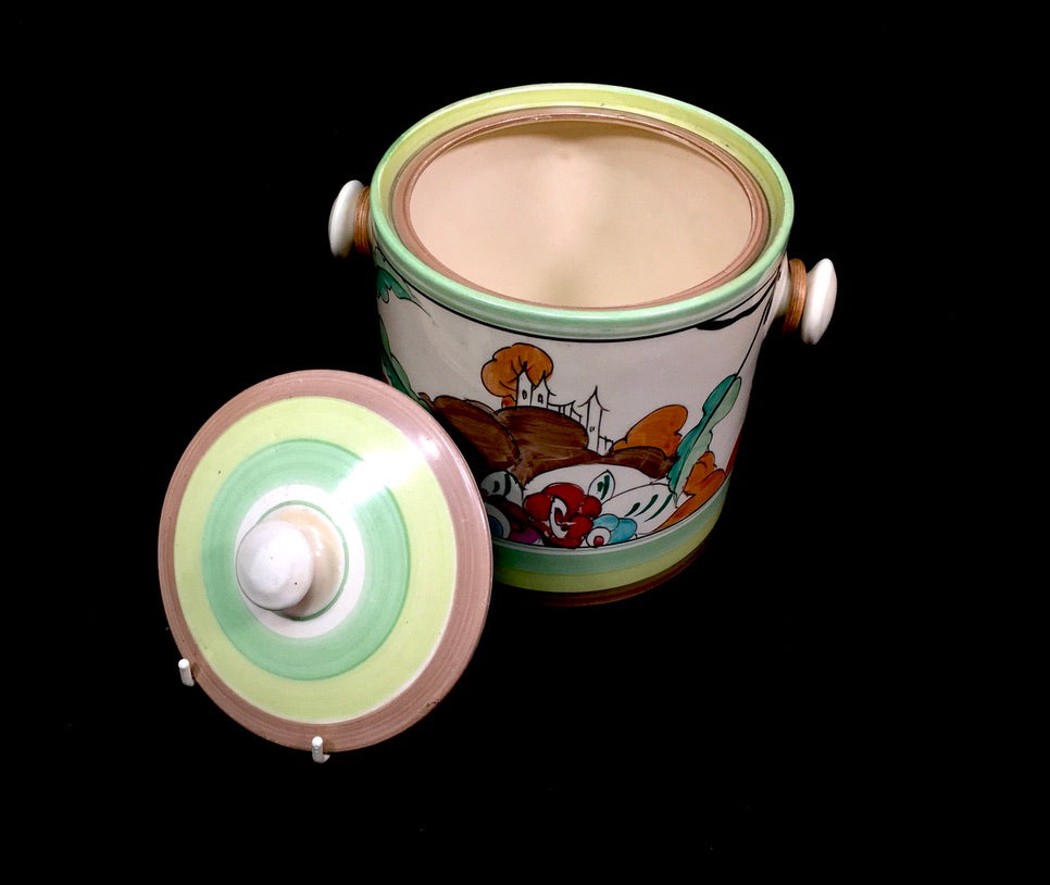 Clarice Cliff Alton Green Hereford Biscuit Barrel Shape Art Deco Pottery Antique