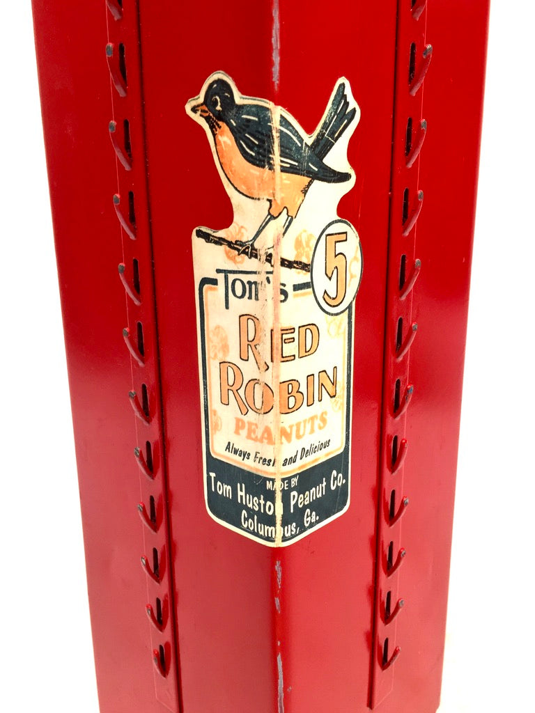 Antique Advertising 1930s Tom's Red Robin Peanuts Shop Counter Tin Display Rack