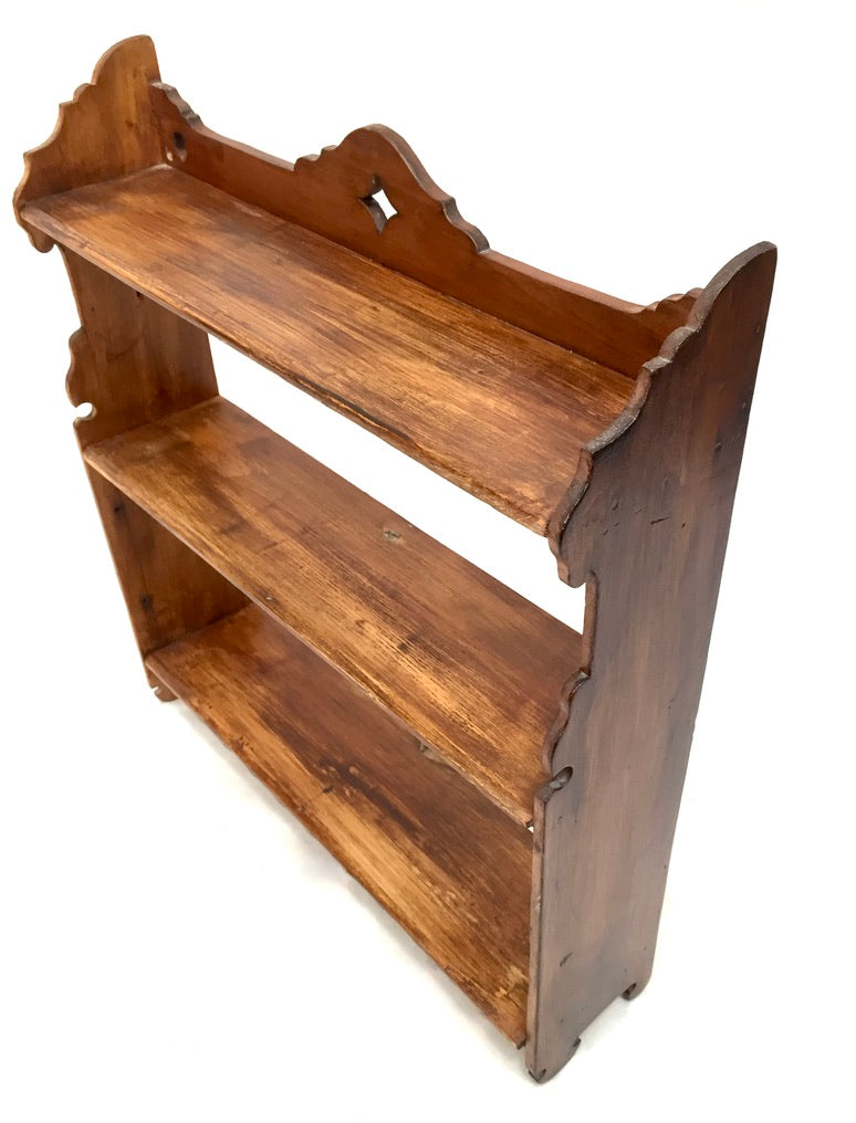 Antique Wooden Arts & Crafts 1920s Wall Hanging Shelf Display Unit / Open Back