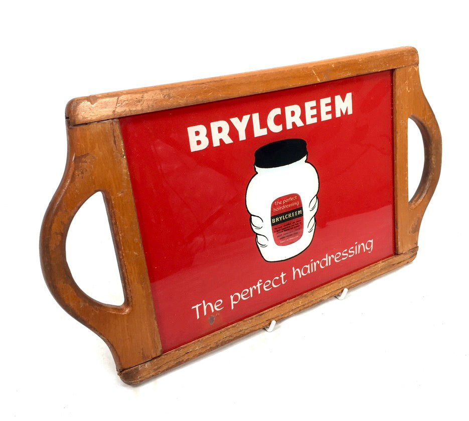 Antique Advertising - 1950s Wooden Brylcreem Barber / Hairdressers Mirror / Sign