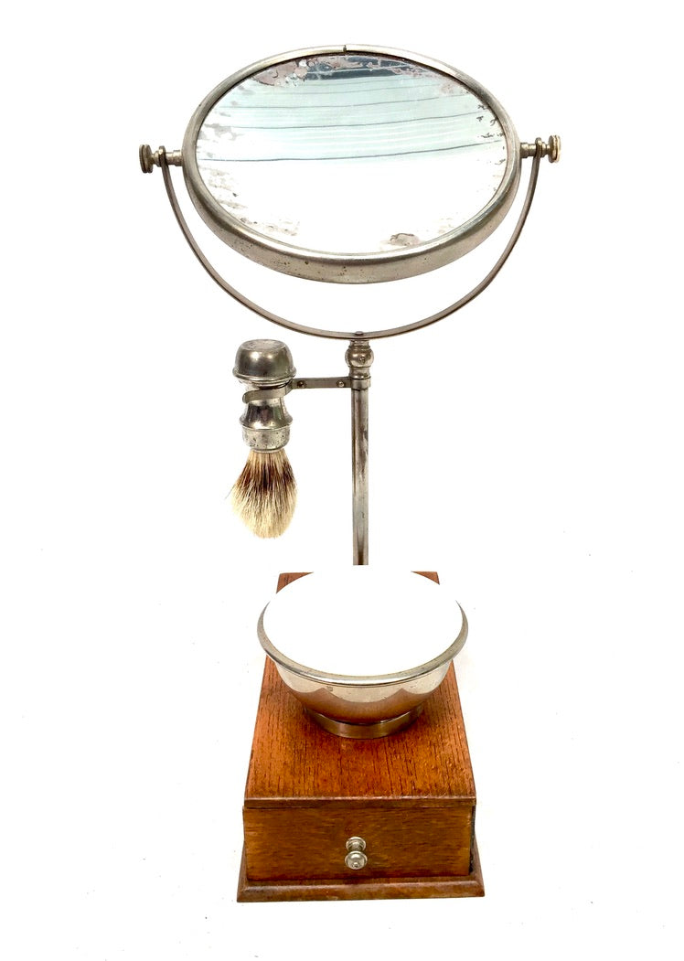 Antique Edwardian Gentleman's Shaving Stand Mirror / Brush &amp; Shaving Bowl c.1910
