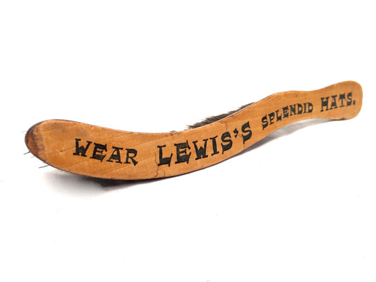 Antique Advertising - Wooden Promotional Hat Brush "Wear Lewis's Splendid Hats"&nbsp;
