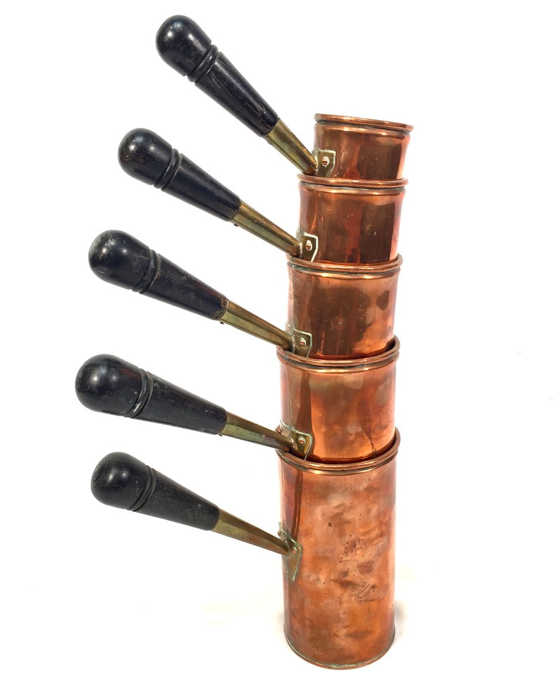Antique Graduated Set of Five Copper Ale Measures / Jugs / Country Kitchen c1900