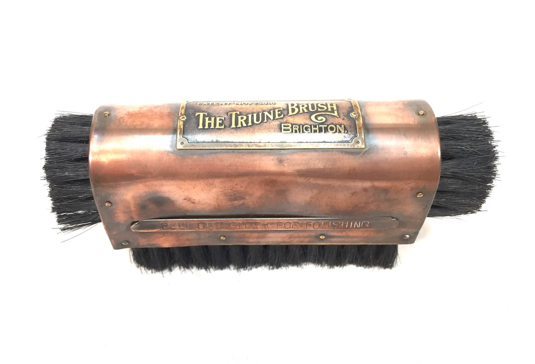 Antique Advertising - Copper The Truine Brush Brighton Shoe Shine Brush & Cloth