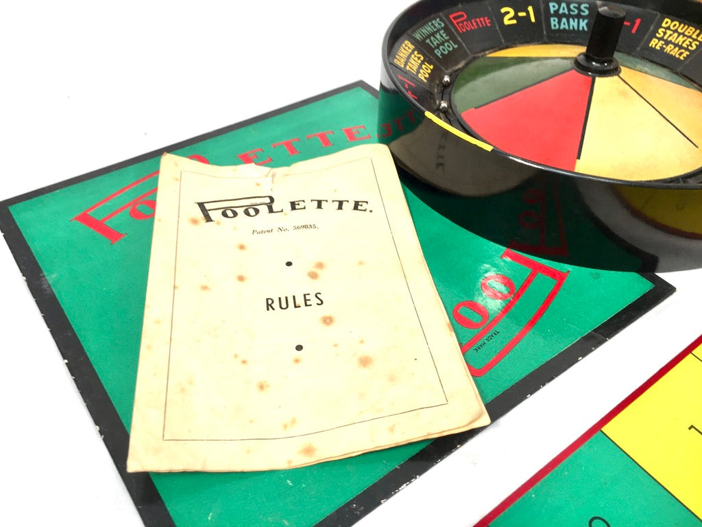 Antique Boxed 1930s Roulette Style Board Game / 'Poolette' / Complete / Vintage