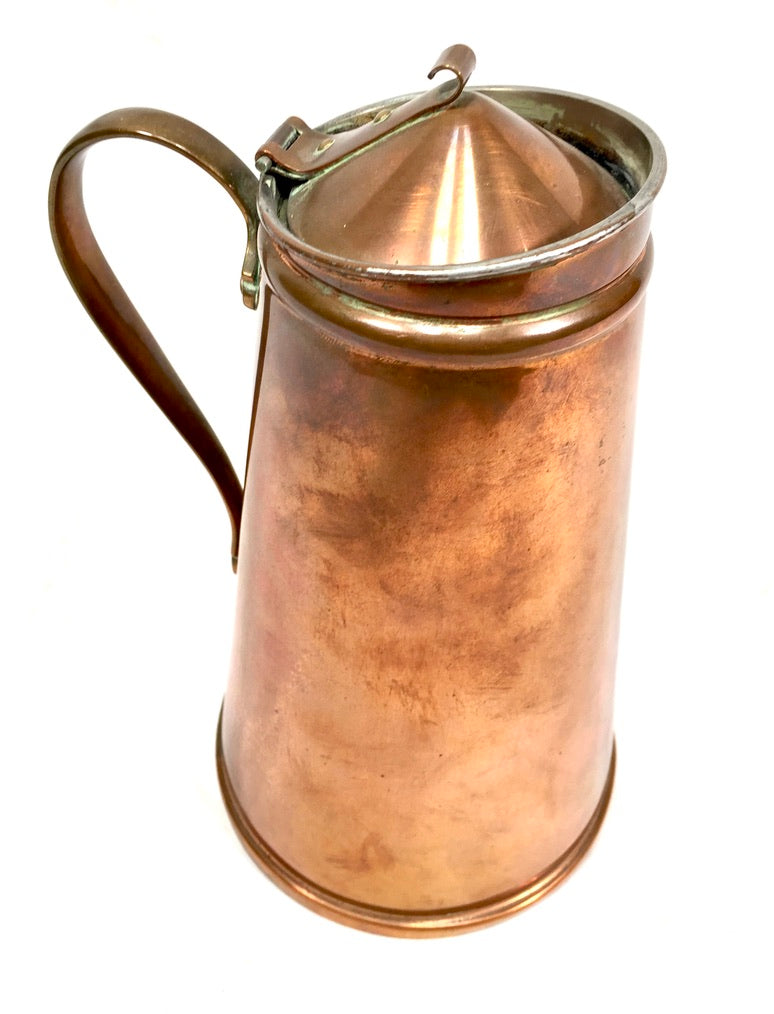 Antique Arts & Crafts W.A.S. Benson Copper Pitcher Jug With Enamel Liner c.1900