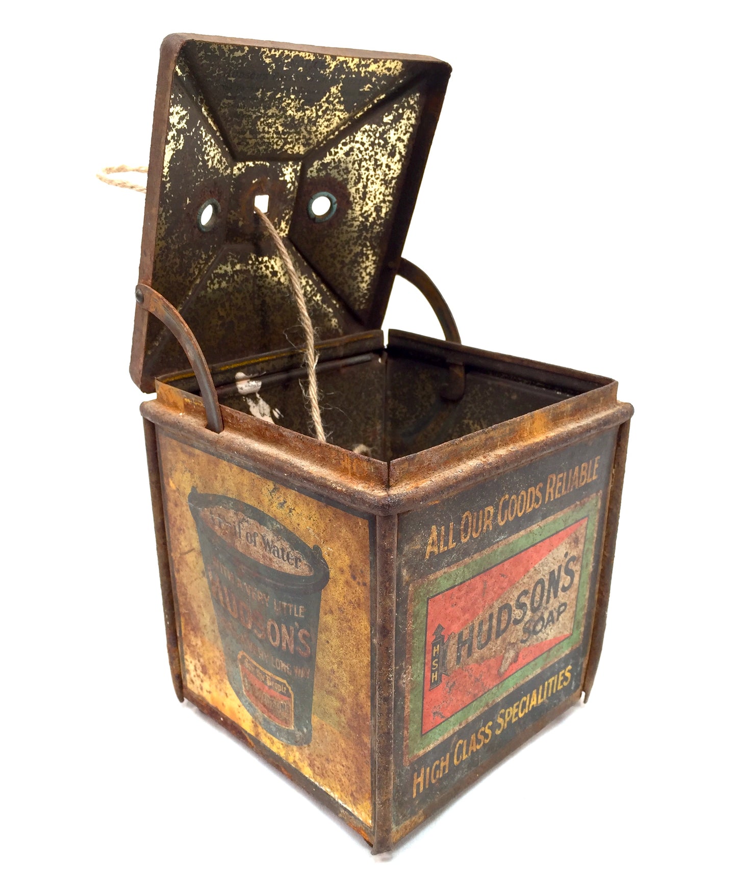 Antique Advertising - Hudsons Soap Shop Counter String Dispenser Tin 20th Century
