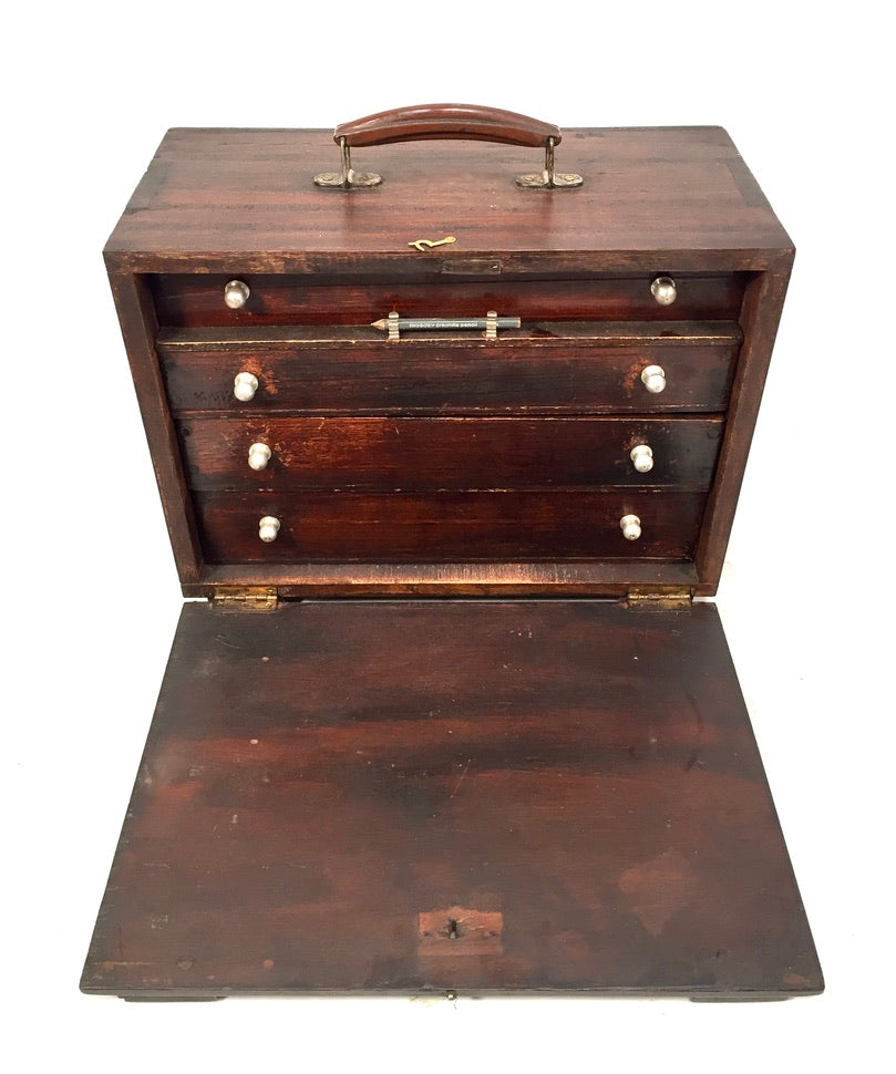 Antique Wooden Engineers Toolbox / Tool Box / Collectors Cabinet / Storage Box