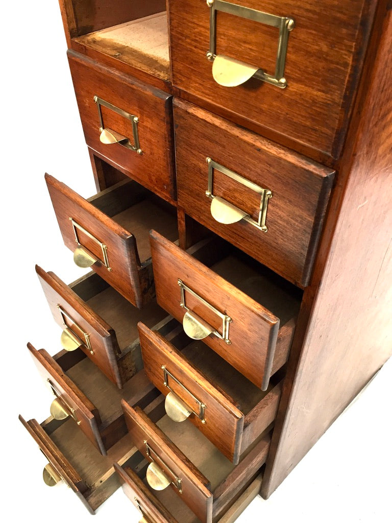 Antique 20th Century Large Wooden Index Card Drawer Unit Storage Cabinet c.1930