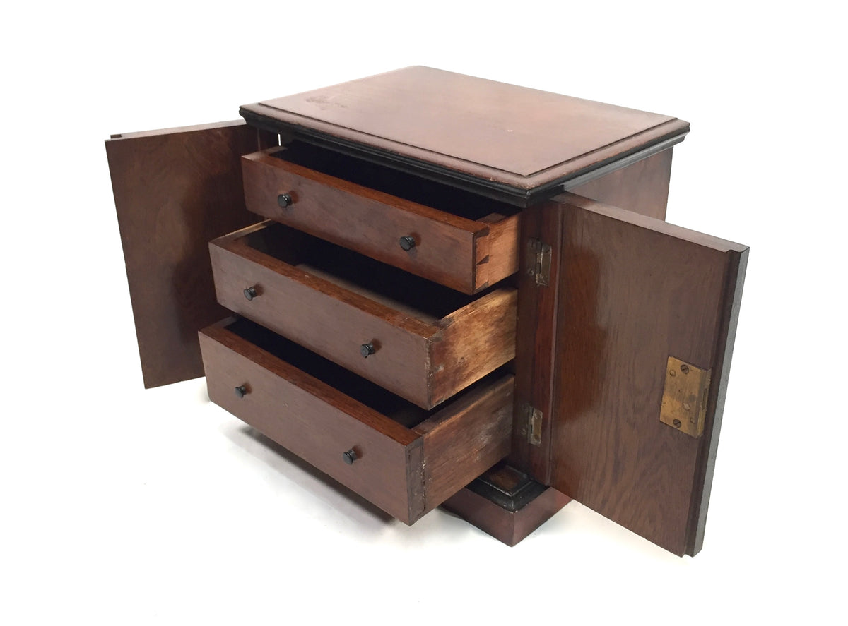 Antique Victorian Wooden Humidor / Small Chest of Drawers Collectors Cabinet Box
