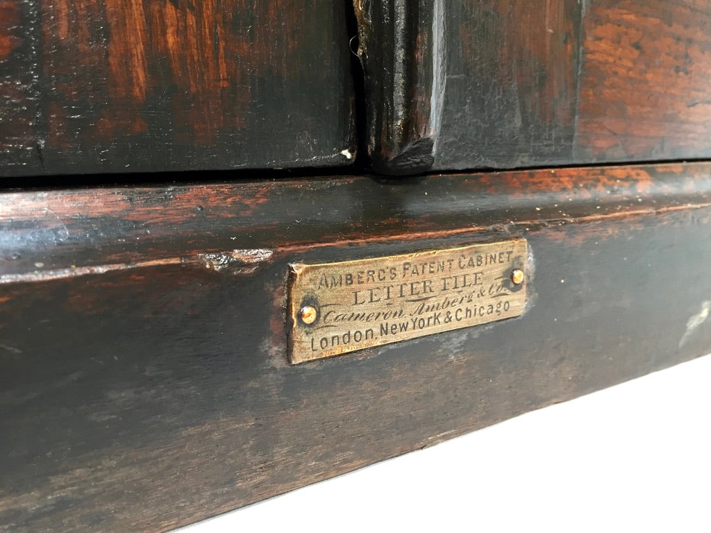 Antique Wooden Amberg's Patent Filing Cabinet Letter File Storage Chest with Key