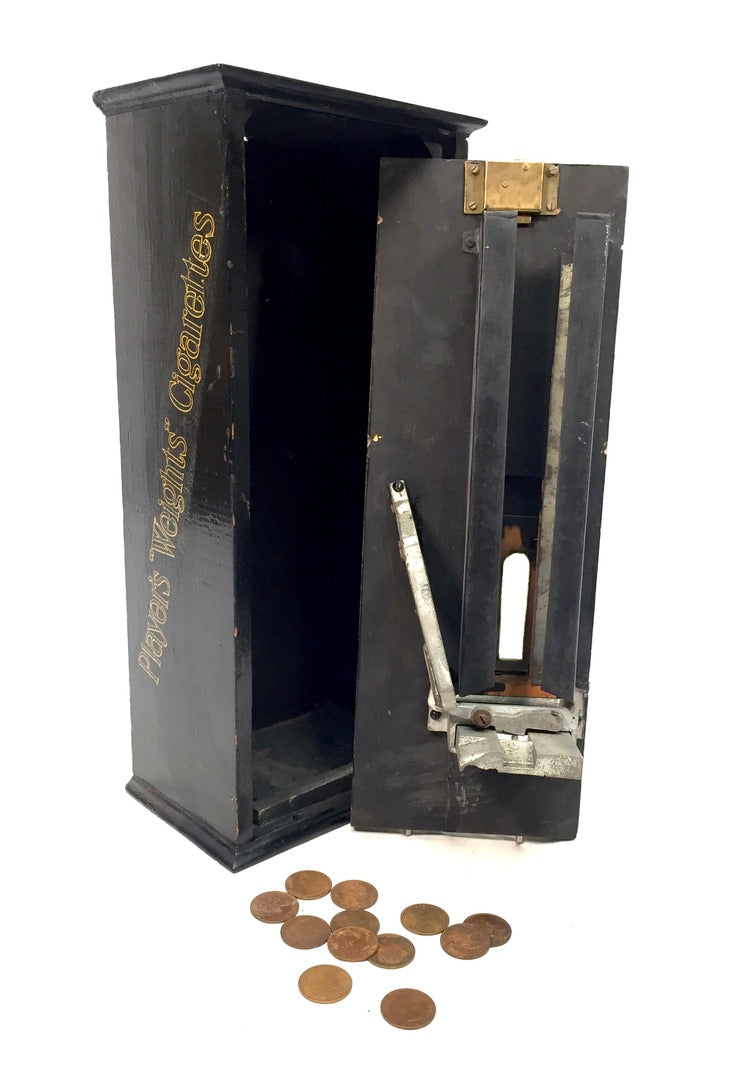 Antique Advertising - Wooden Players Coin Operated Cigarette Vending Machine