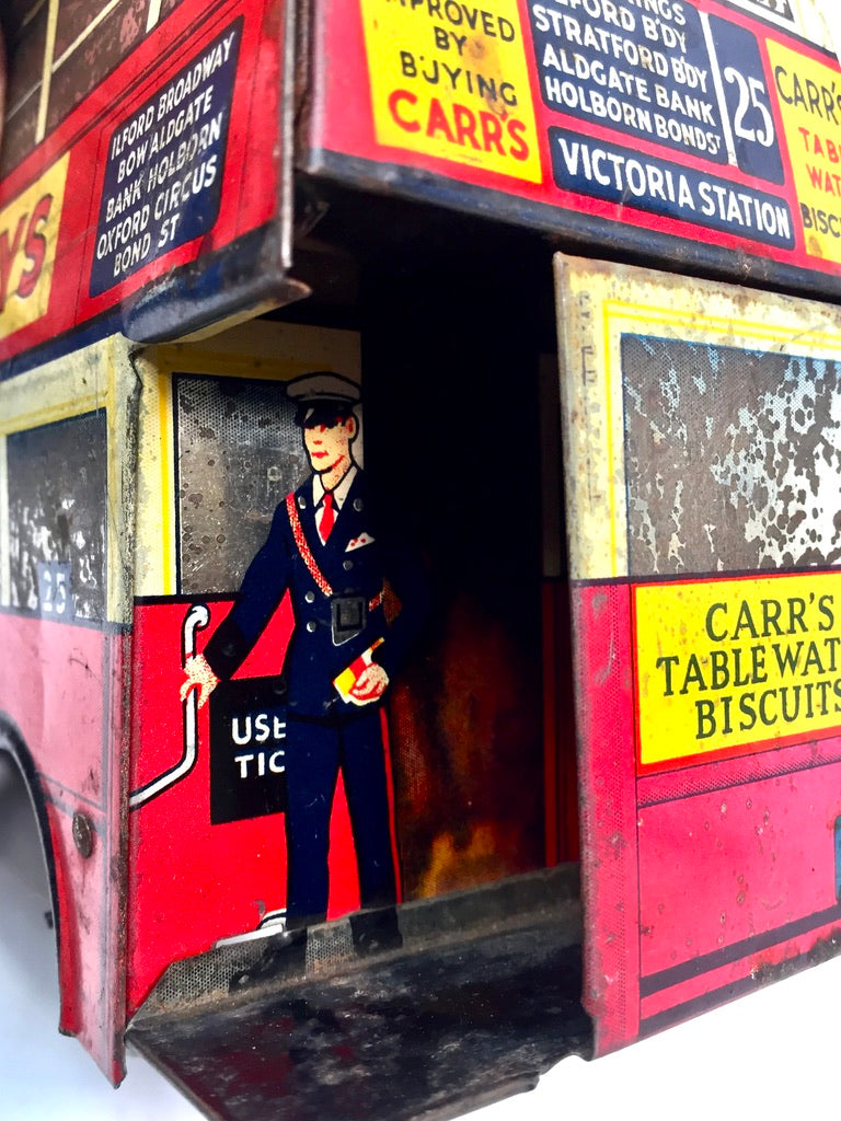 Antique Advertising Chad Valley Double Decker Bus Carr's Table Water Biscuit Tin