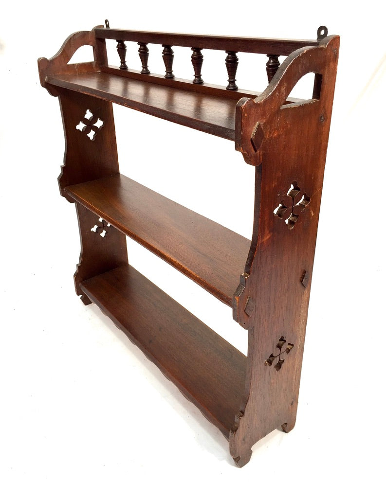 Antique Wooden Hand Carved Art Nouveau Wall Hanging Display Shelf c1900