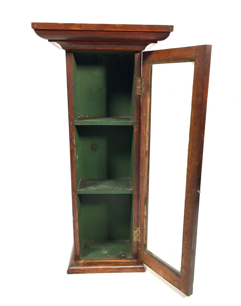 Antique Wooden Oak Glass Shop Wall Display Cabinet / Collectors Unit c.1910