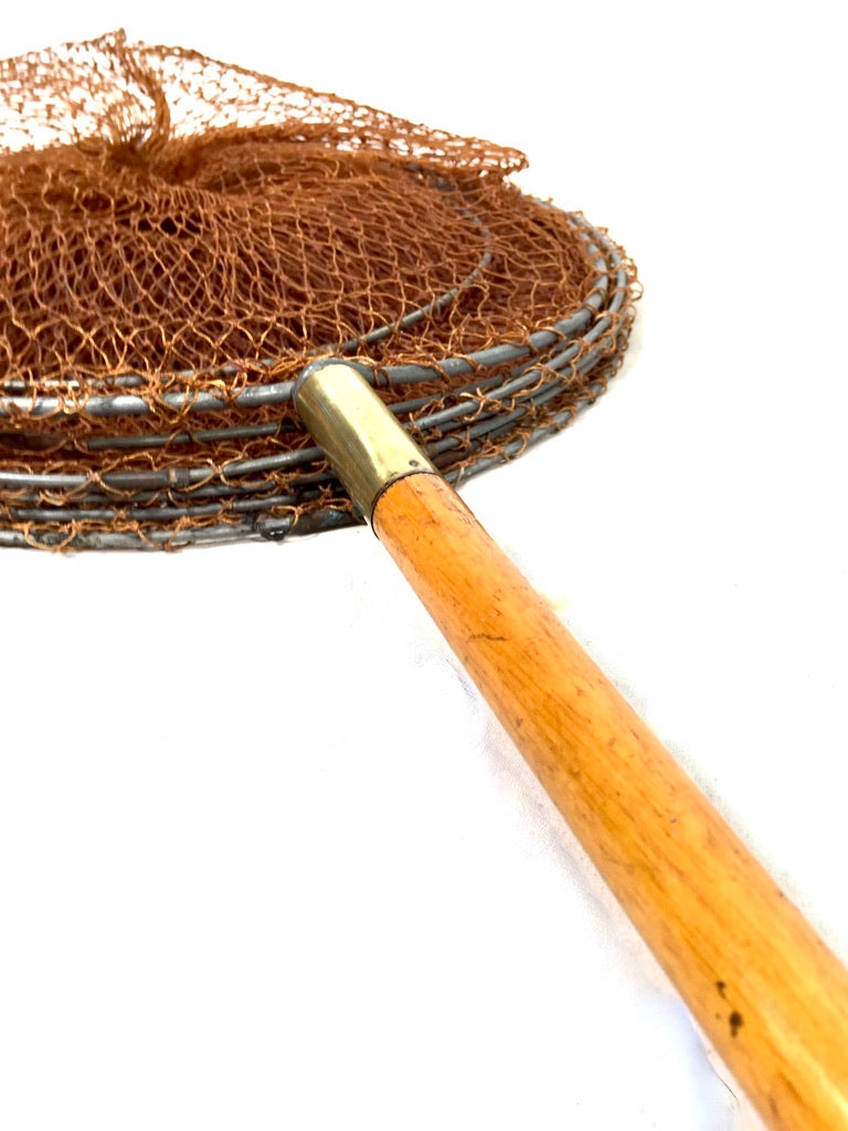 Antique Angling Multi-ringed Mesh Fish Trap / Keepnet On Wooden Pole Handle