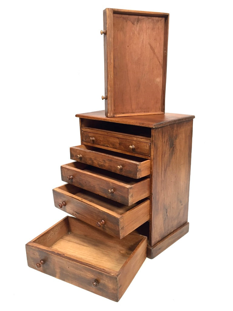 Antique Tabletop Wooden Pine Chest of Collectors Drawers Storage Box c.1900