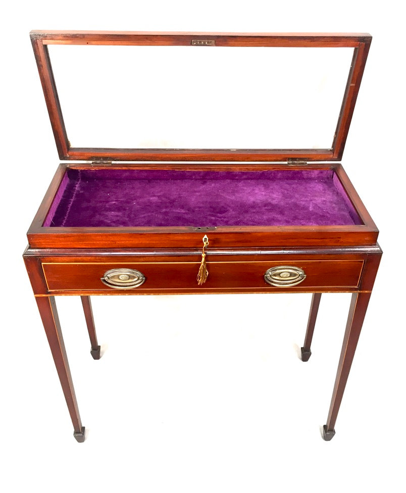 Antique Edwardian Mahogany Wood Bijouterie Display Table & Storage Cabinet c1910