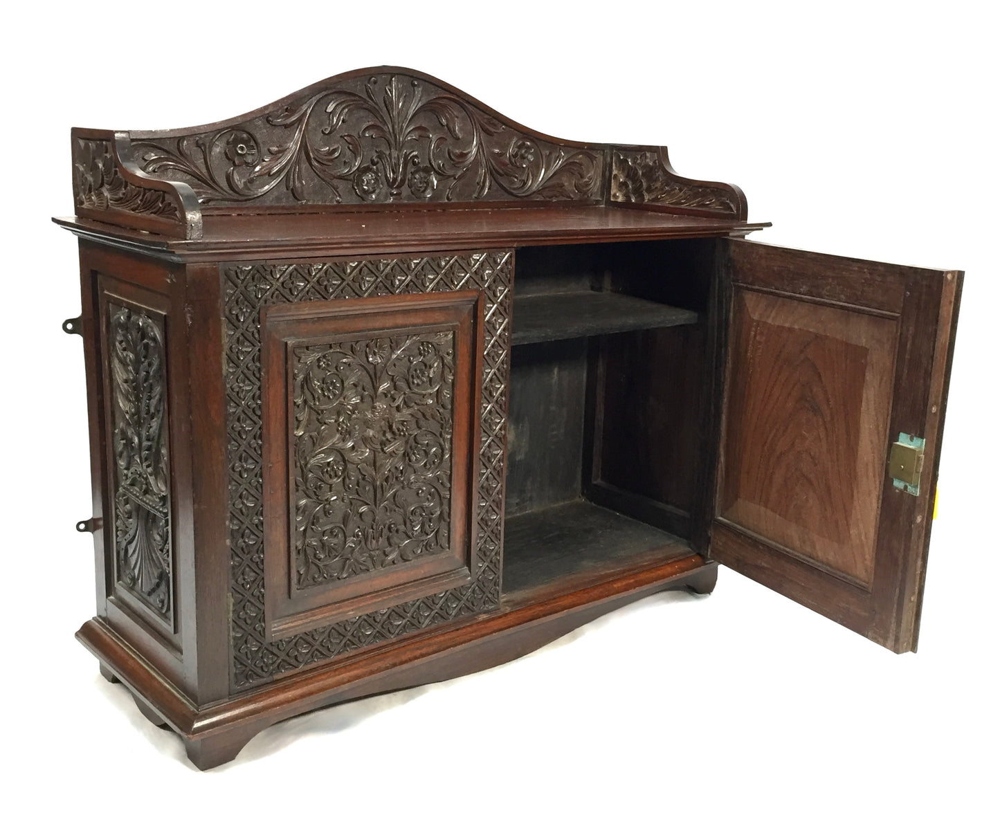 Antique Wooden Ornate Hand carved Cabinet / Cupboard with Key 19th Century