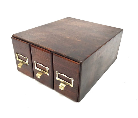 Antique 20th Century Tabletop Wooden "Shannon" Index Card Filing Drawer Box Unit