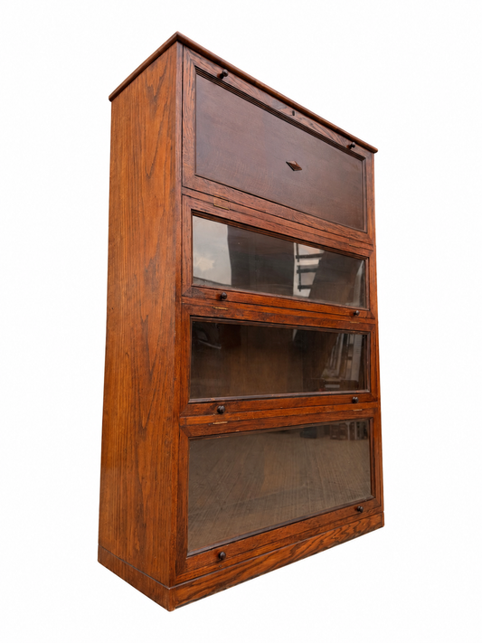 Antique 1930s Wooden Oak Barristers Style Bookcase Cabinet Bureau / Glazed Doors
