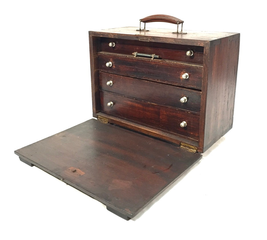 Antique Wooden Engineers Toolbox / Tool Box / Collectors Cabinet / Storage Box