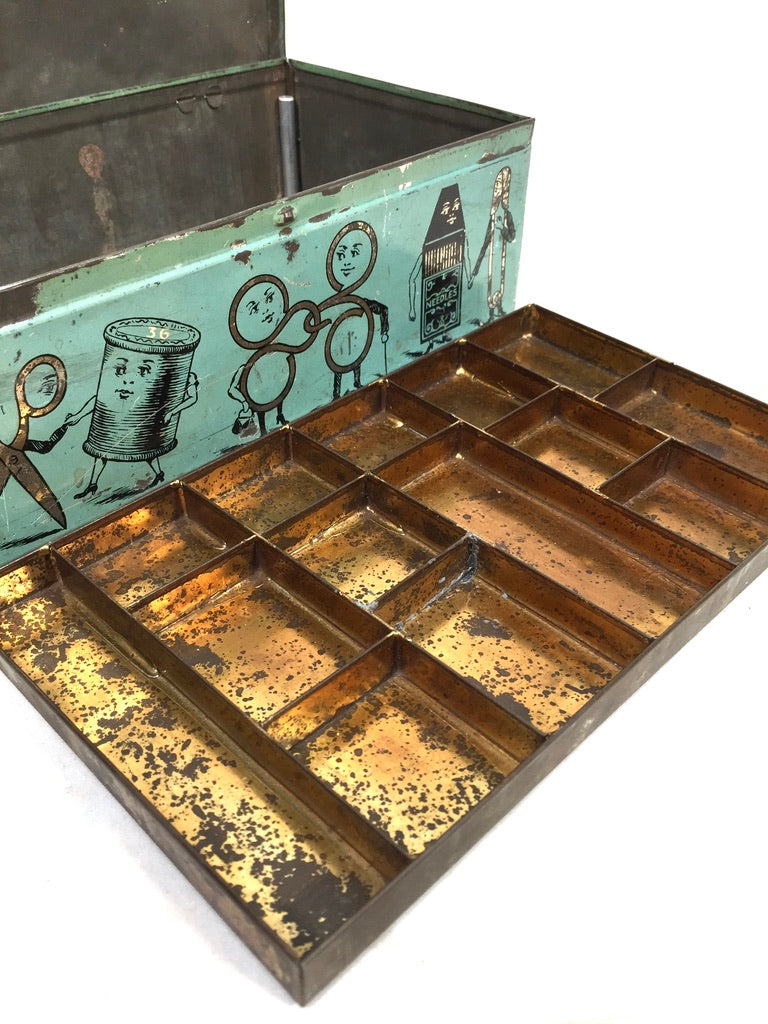 Antique Advertising - C.C.B. Treasure Box Sewing Tin by Huntley Boorne & Stevens
