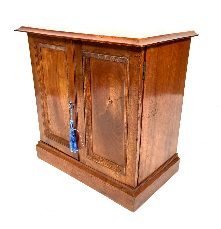 Antique Wooden Walnut Tabletop Cabinet Storage Box Desk Organiser & Key c.1930