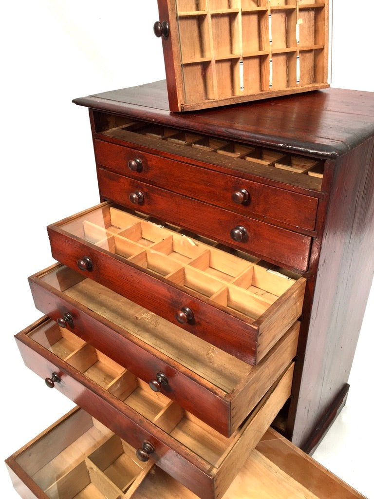 Antique Wooden Large Tabletop Collectors Cabinet Specimen Chest of Drawers c1900