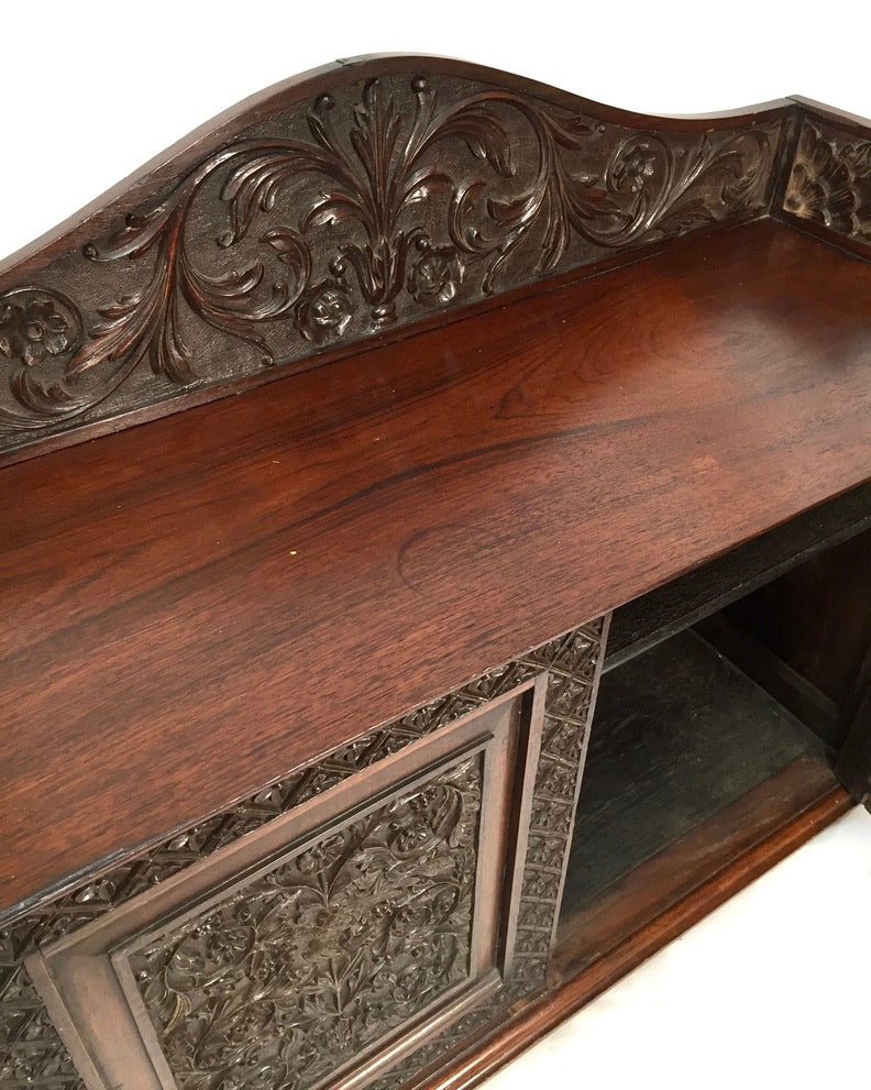Antique Wooden Ornate Hand carved Cabinet / Cupboard with Key 19th Century