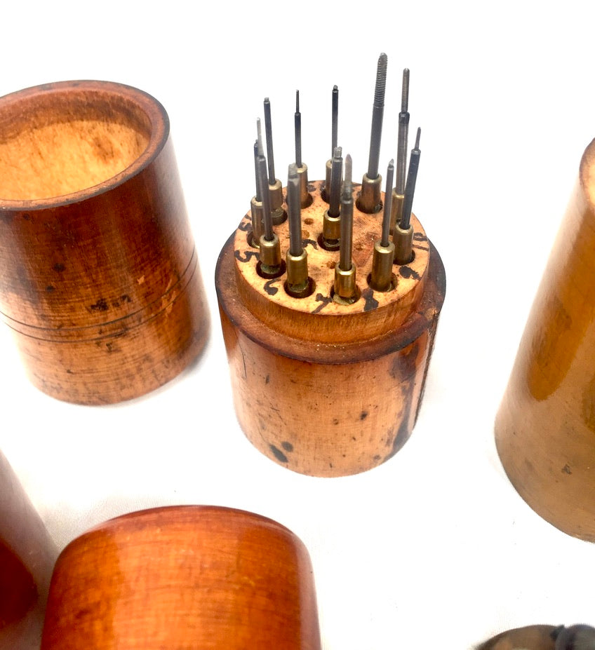 Antique Wooden Storage Cases with Various Steel Metal Punch Set Tools Wacthmaker