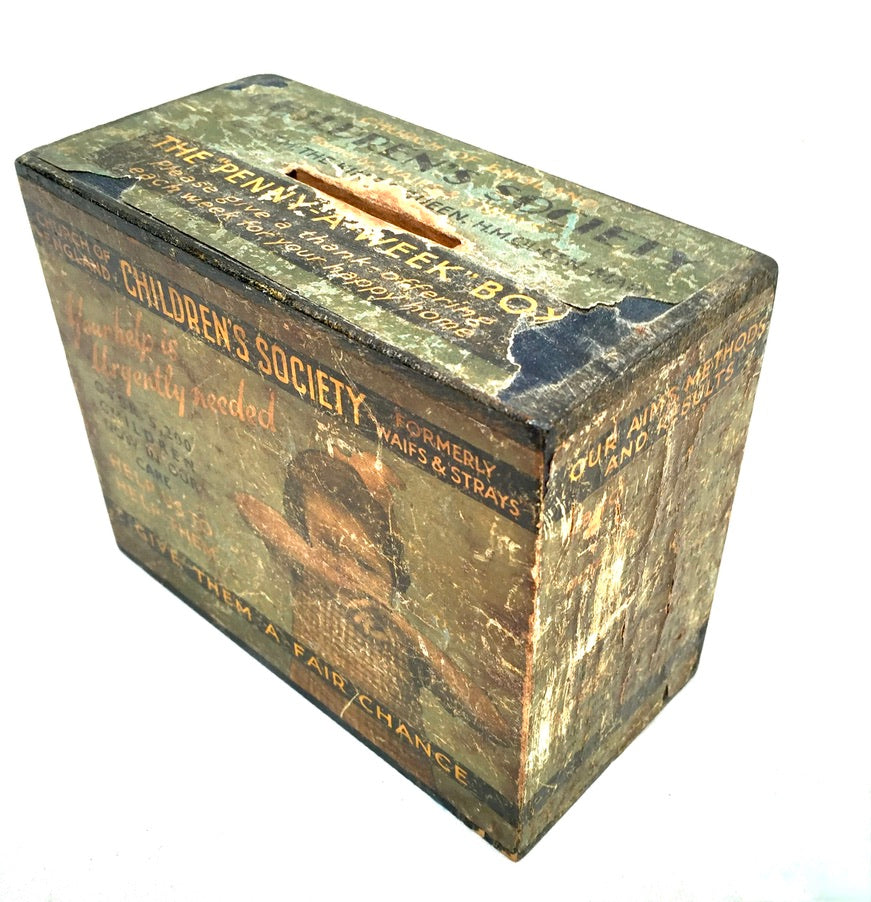 Antique Wooden Penny-A-Week Childrens Society Box / Collection / Offering c.1940