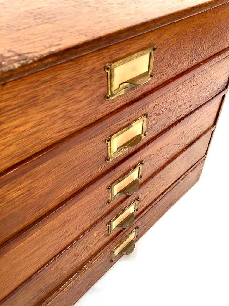 Antique Desktop Wooden Chest of Drawers / Filing Storage Box Cabinet c.1950