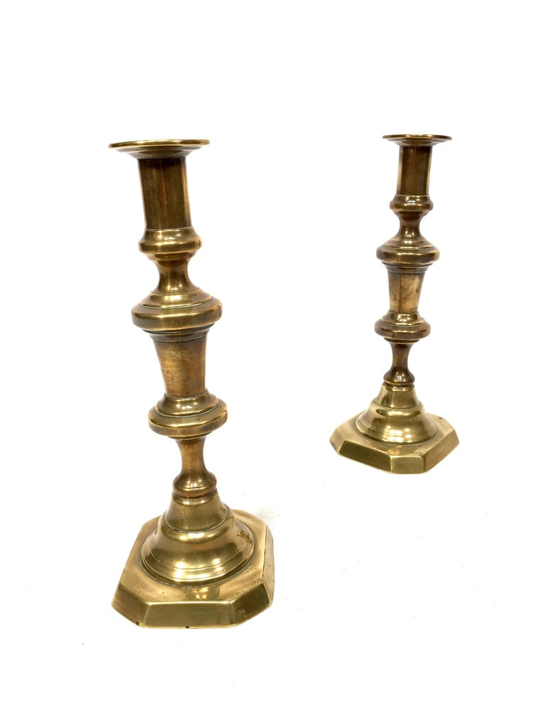 Antique Matching Pair of 20th Century Brass Candle Stick Holders c.1930