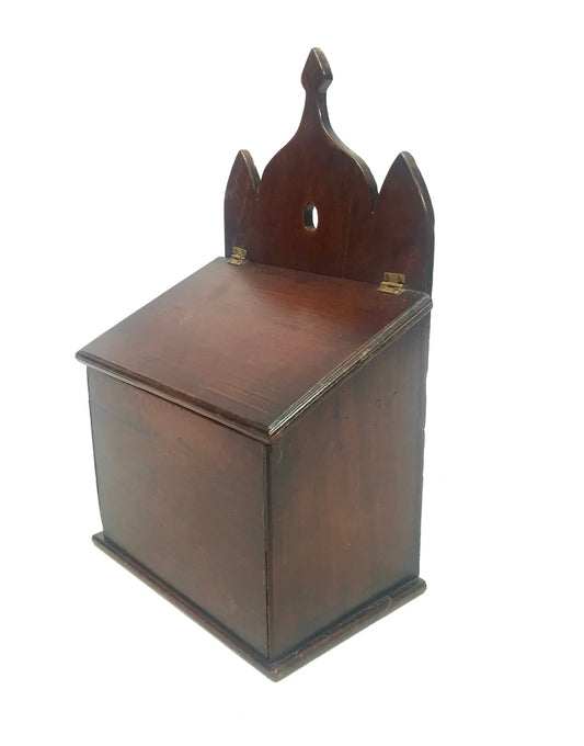 Antique Gothic Revival Wooden Salt / Candle Box / c.1900 Wall Hanging / Tabletop