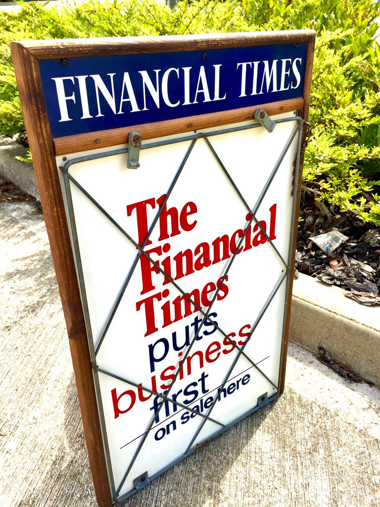 Antique Advertising The Financial Times Wooden Wall Hanging Newsagents Shop Sign