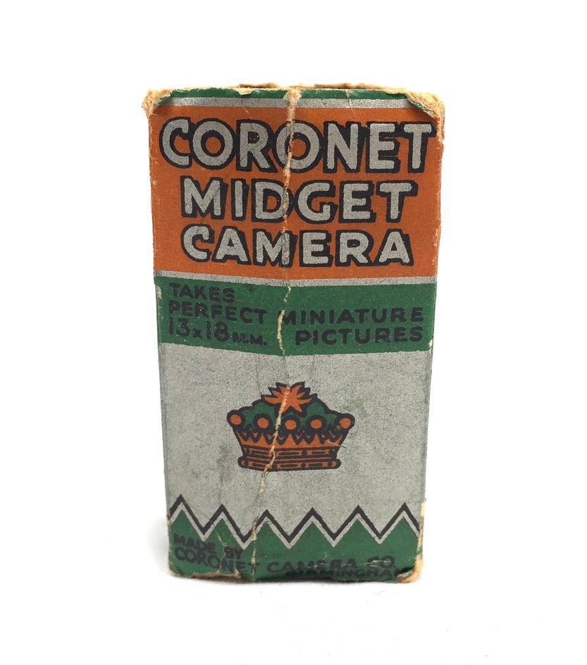 Antique Art Deco Coronet Black Midget Subminiature Camera in Original Box c.1930