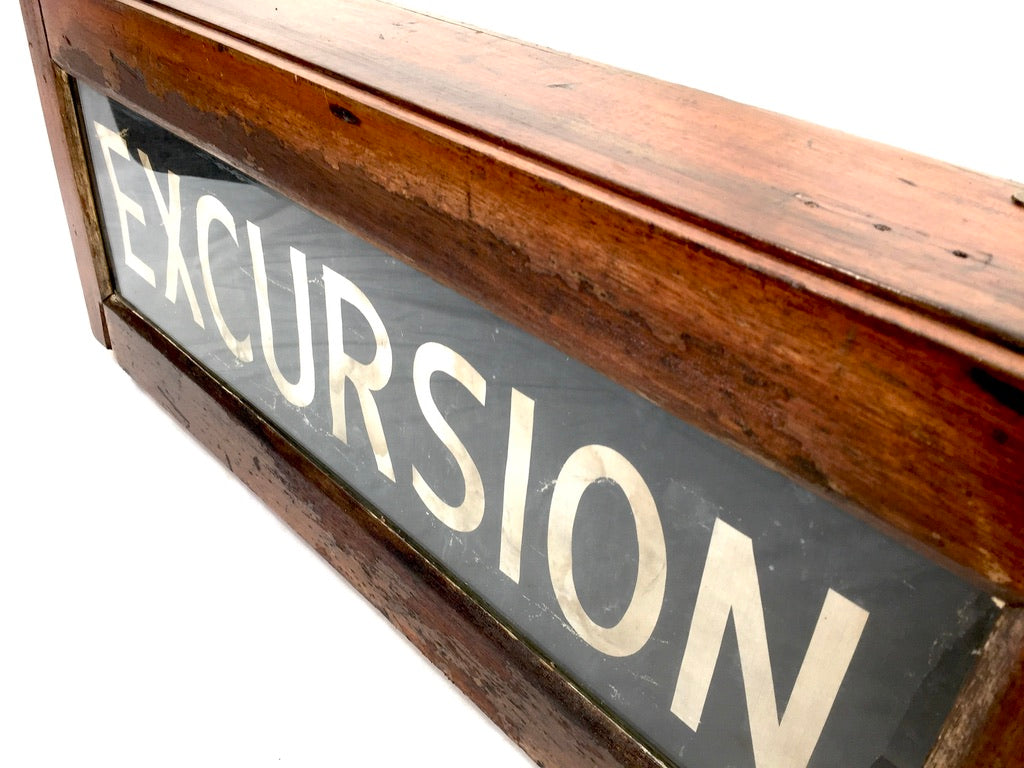 Antique Wooden & Glass London Destination Bus Blind Box Train Sign 20th Century
