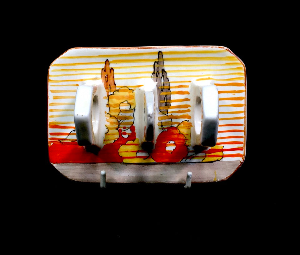 Clarice Cliff 1930s Capri 3 Bar Toast Rack / Art Deco Pottery c.1934