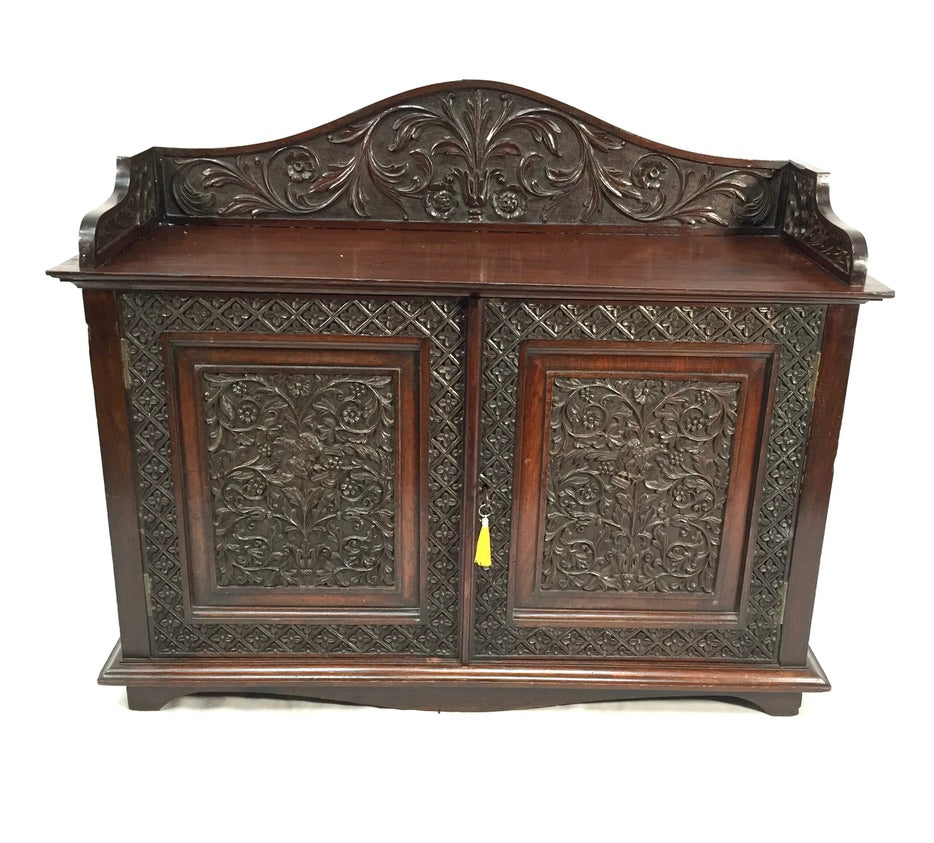 Antique Wooden Ornate Hand carved Cabinet / Cupboard with Key 19th Century