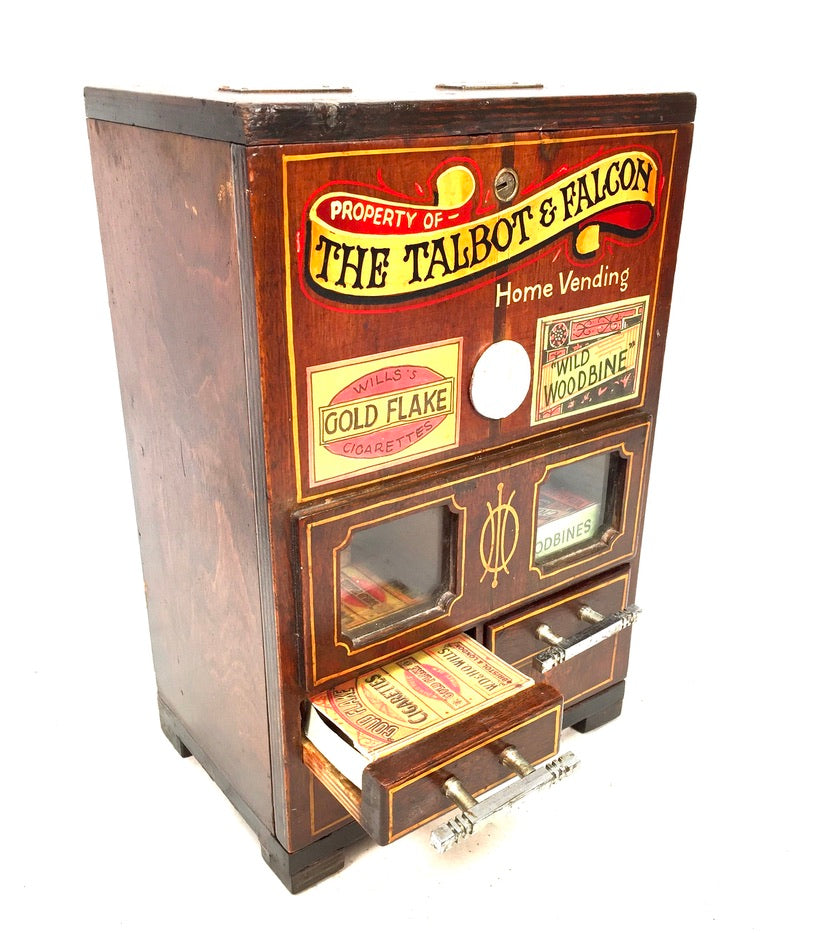 Antique Advertising - Wooden Coin Operated Cigarette Vending Machine / Working