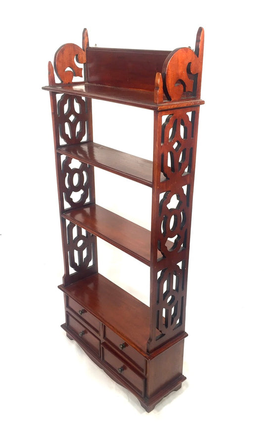 Vintage Wooden Open Back Fretwork Sides Bookcase / Shelving Unit with Drawers